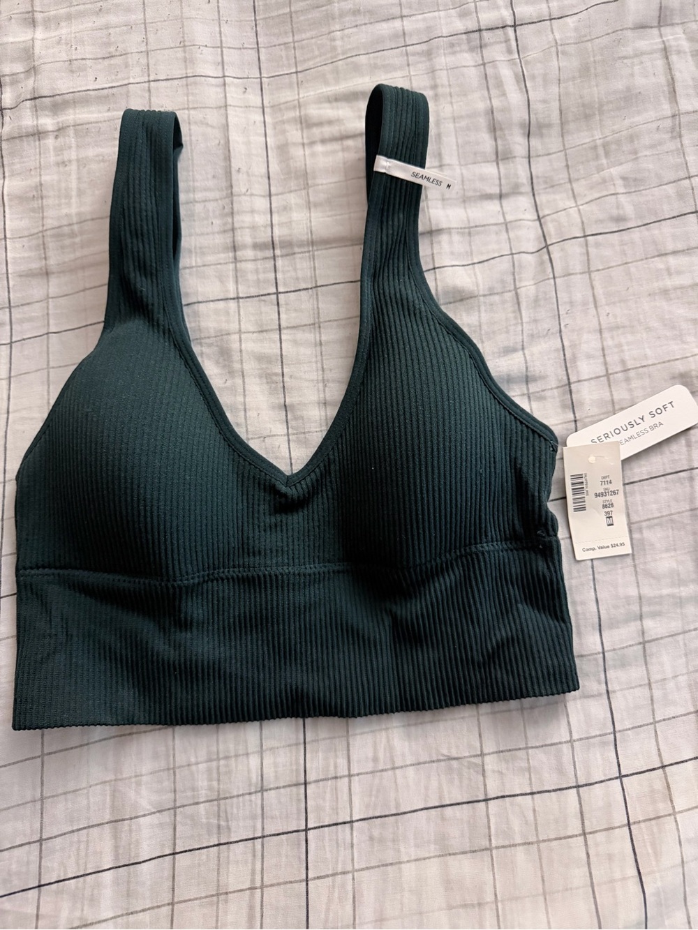 Aeropostale Ribbed V-Neck Bralette in Deep Teal